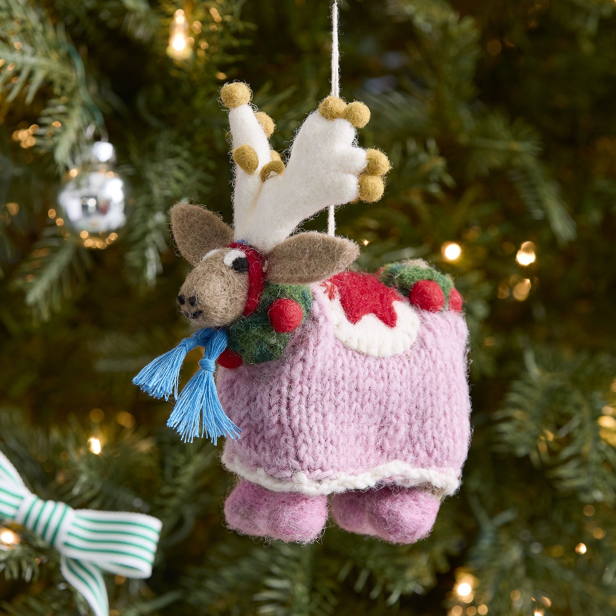 Felt Festive Reindeer Ornament | West Elm