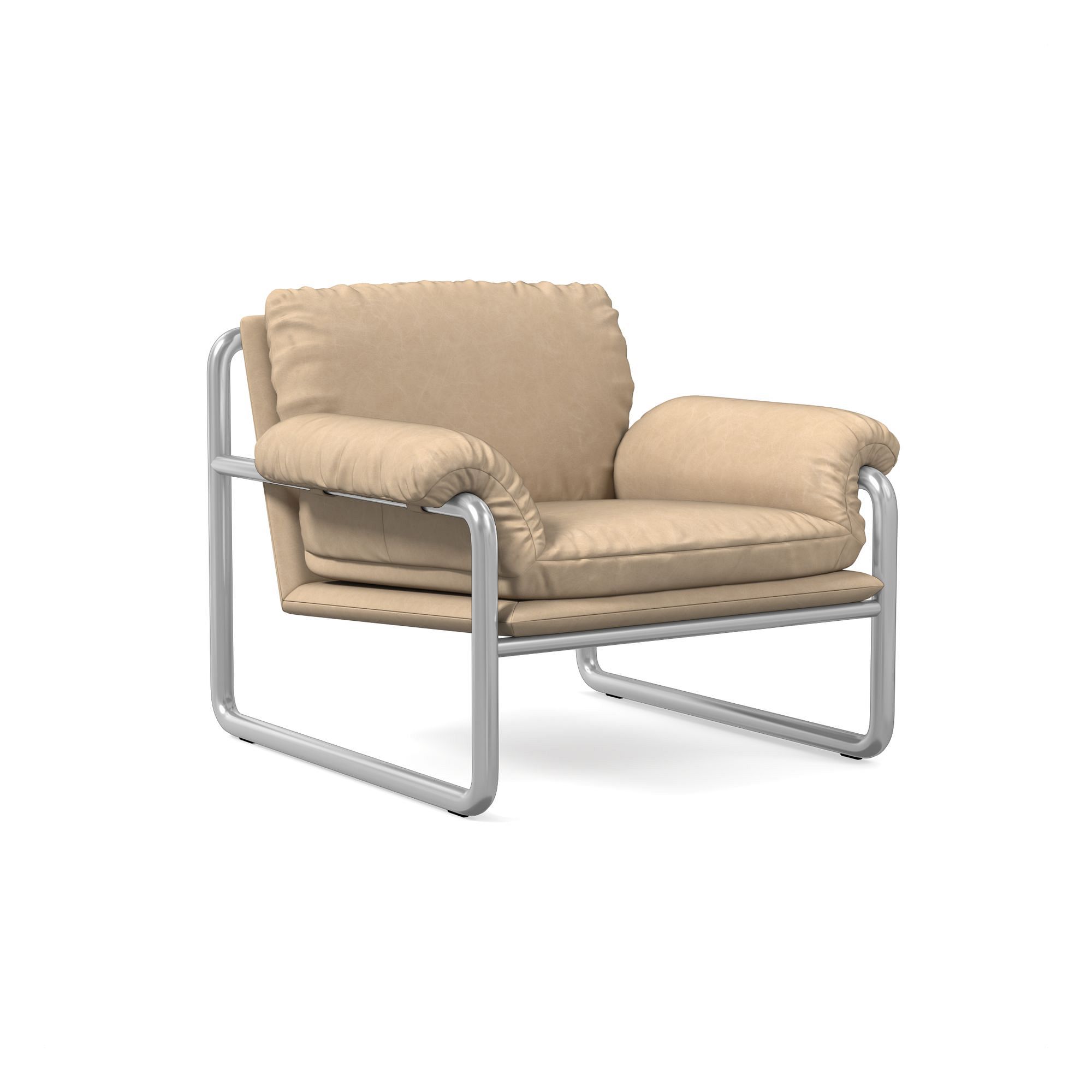 Desmond Chair, Saddle Leather, Nut, Polished Stainless Steel