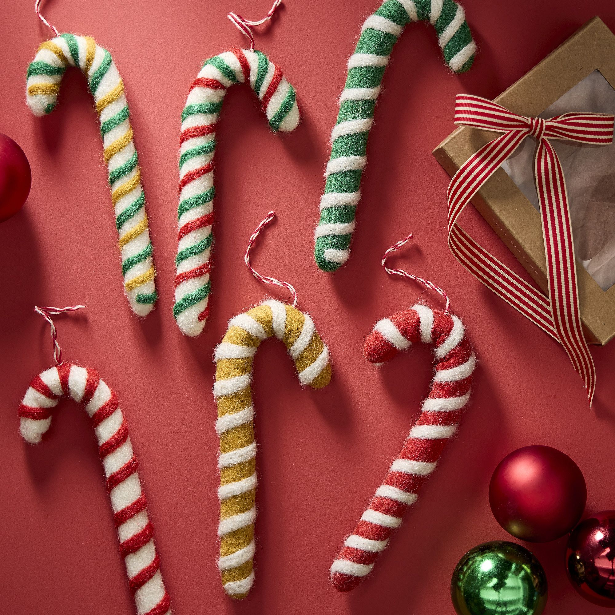 Felt Candy Cane Ornaments (Set of 6) | West Elm