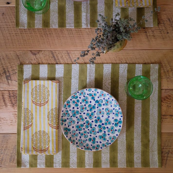 Soil to Studio Maya Block-Printed Cotton Table Placemats (Set of 2)