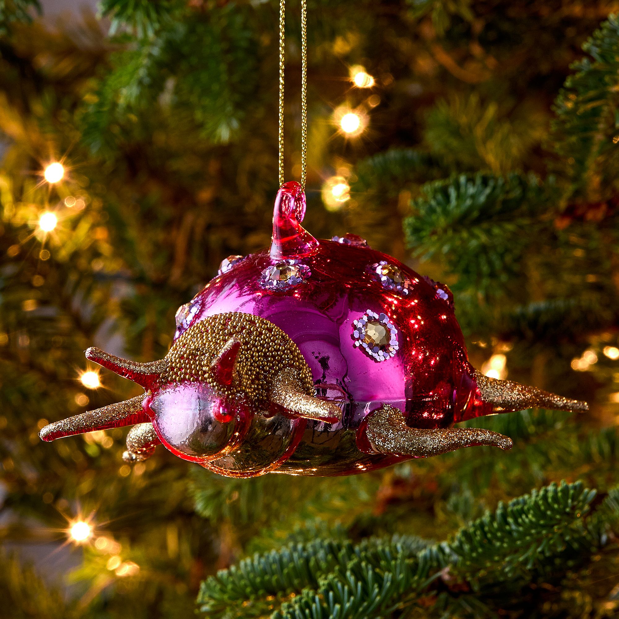 Glass Pink Bug Ornament | West Elm