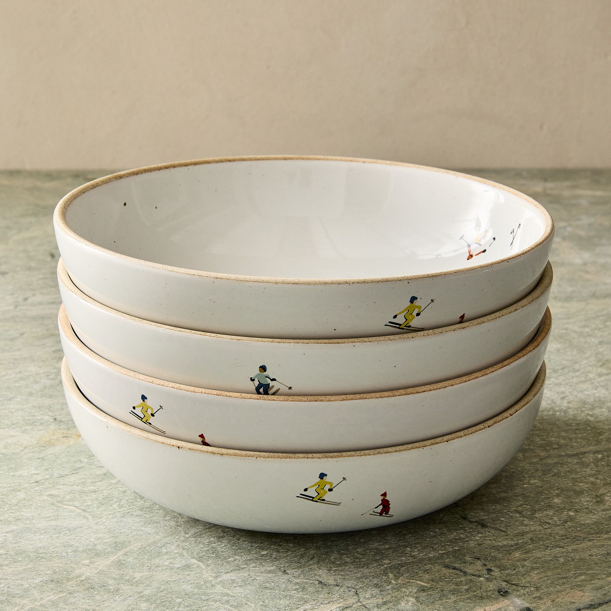 Holiday Skier Stoneware Pasta Bowl Sets | West Elm