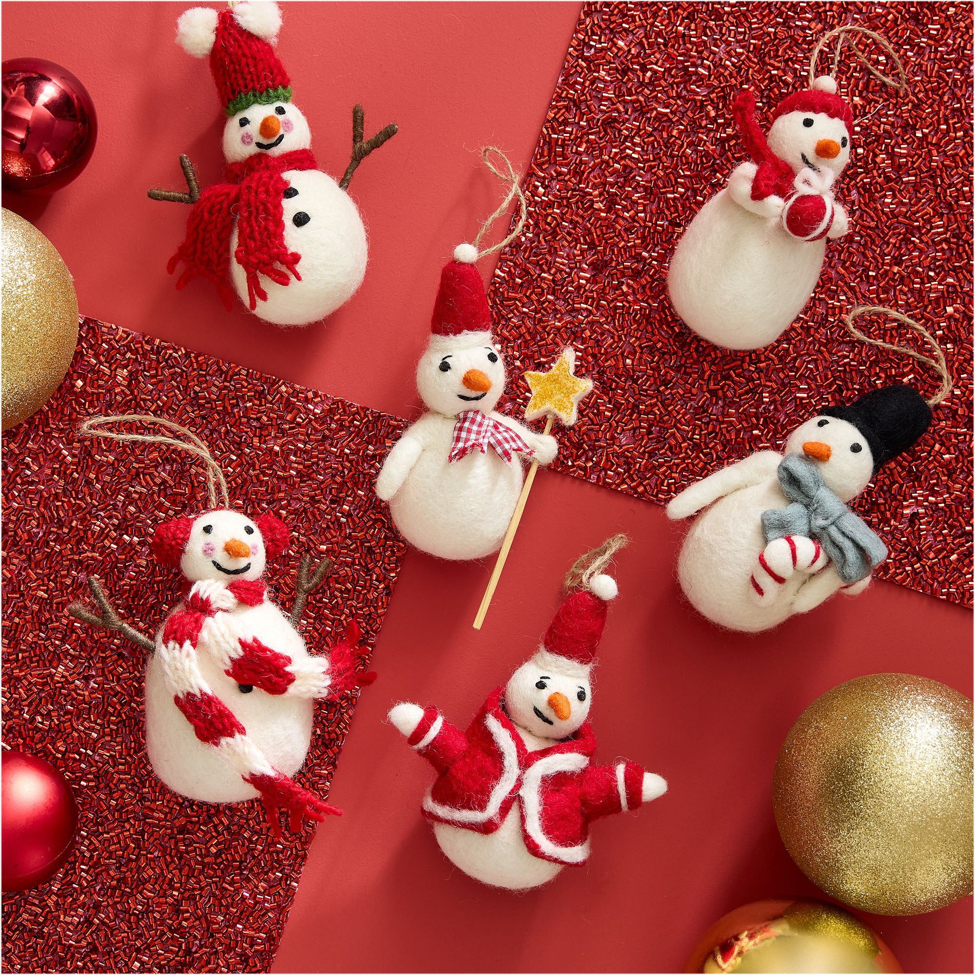 Felt Snowmen Ornaments (Set of 6) | West Elm