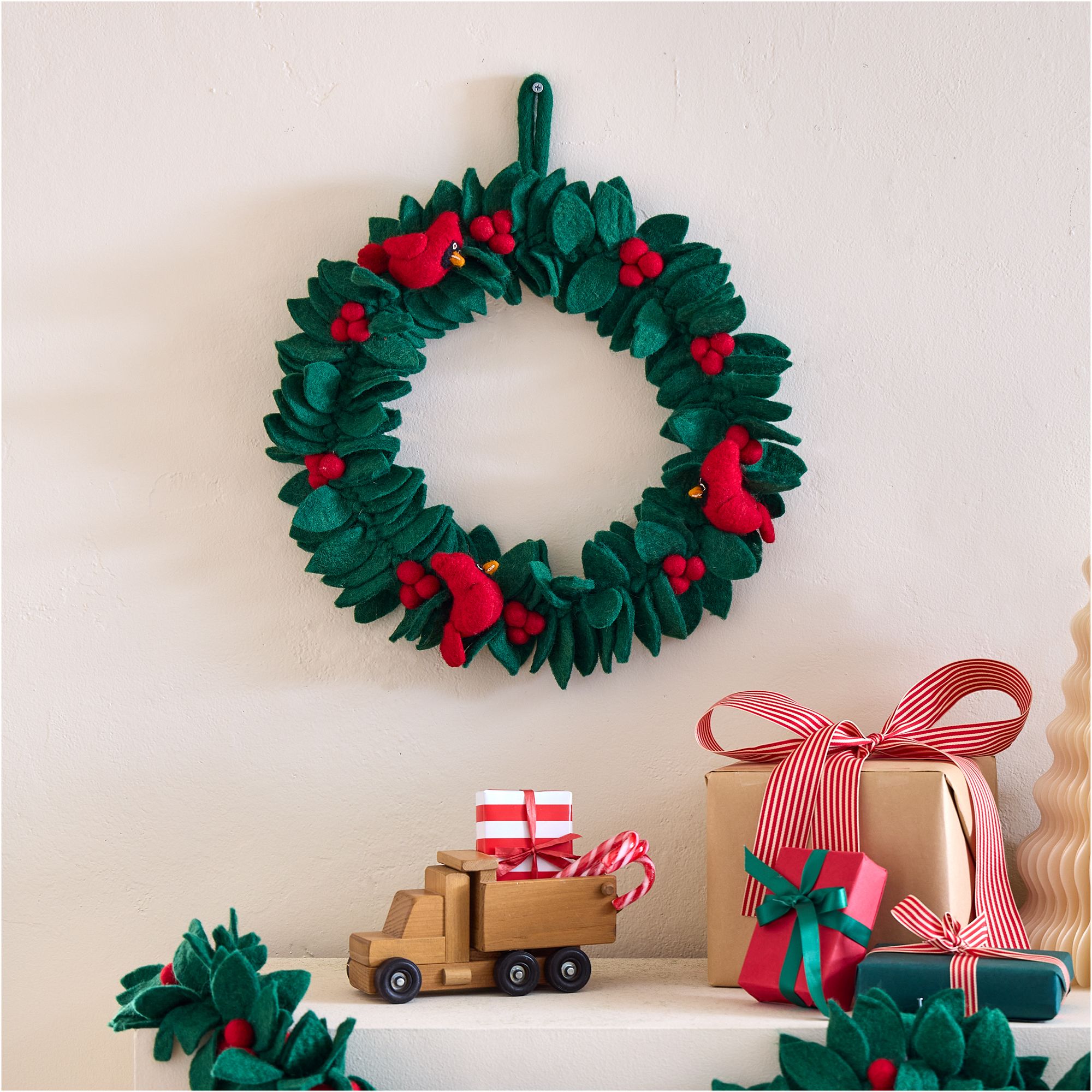 Felt Holly Wreath w/ Cardinals | West Elm