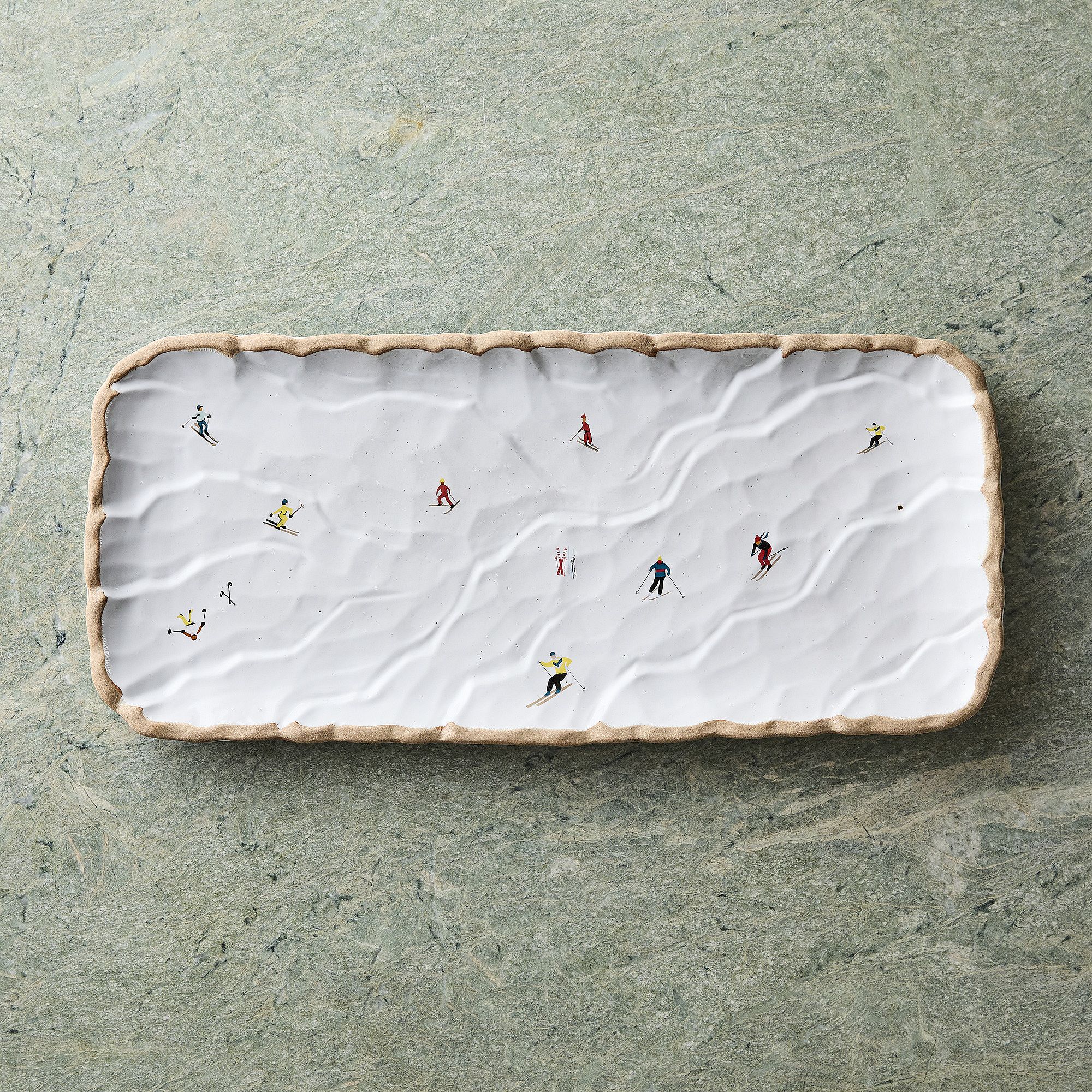 Holiday Skiers Stoneware Rectangle Platter | West Elm