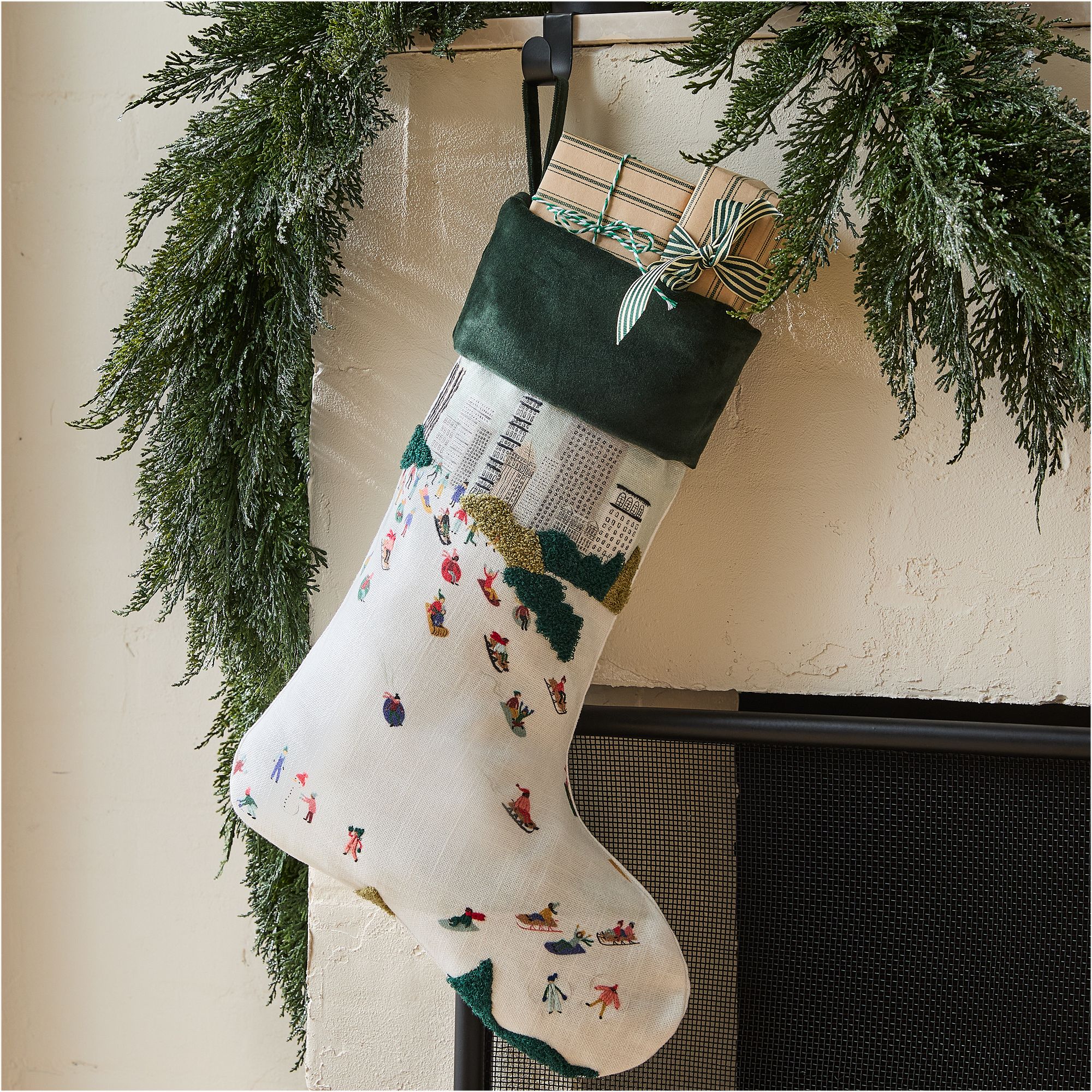 Embroidered Cotton Sledding Stocking | West Elm