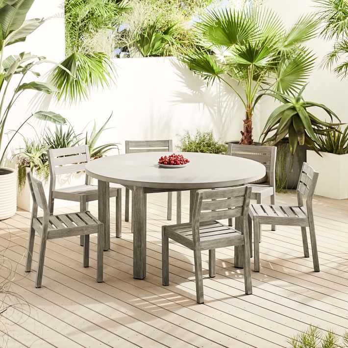 Portside Concrete Outdoor Round Dining Table (60&quot;) &amp; Portside Dining Chairs Set