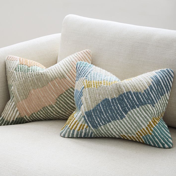 Embroidered Wavy Lines Pillow Cover West Elm