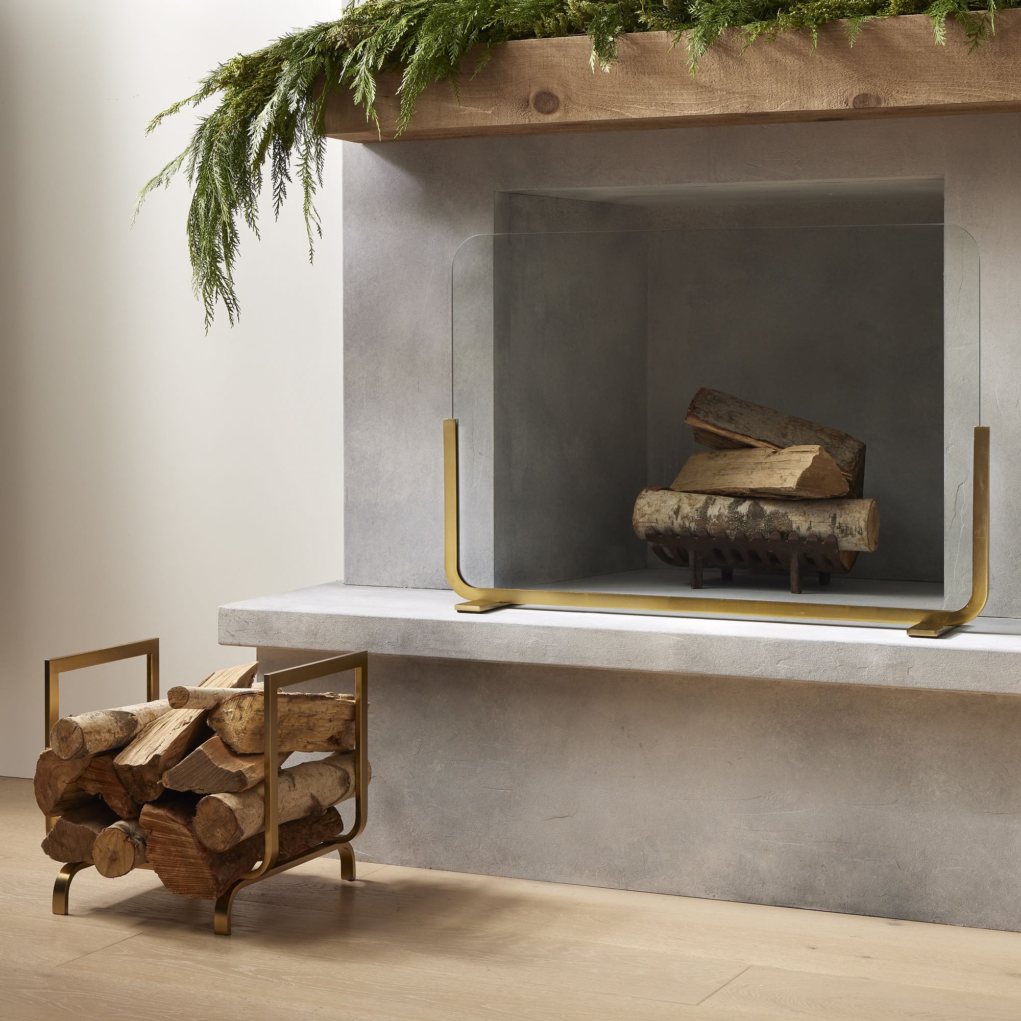 Willow Fireplace Log Holder & Screen Set | West Elm