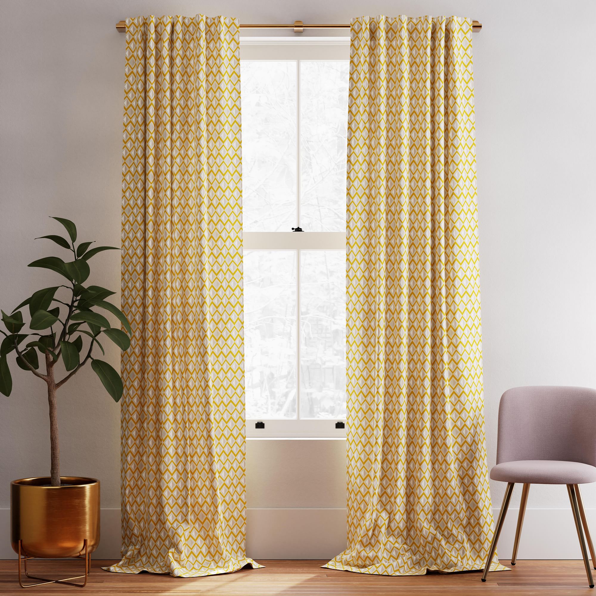 Maze Diamond Curtain (Set of 2) - Dark Horseradish | West Elm