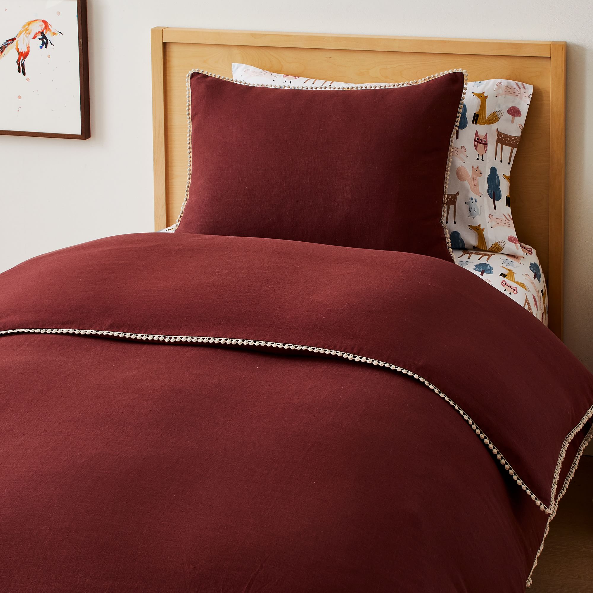 European Flax Linen Pom Duvet Cover & Shams | West Elm