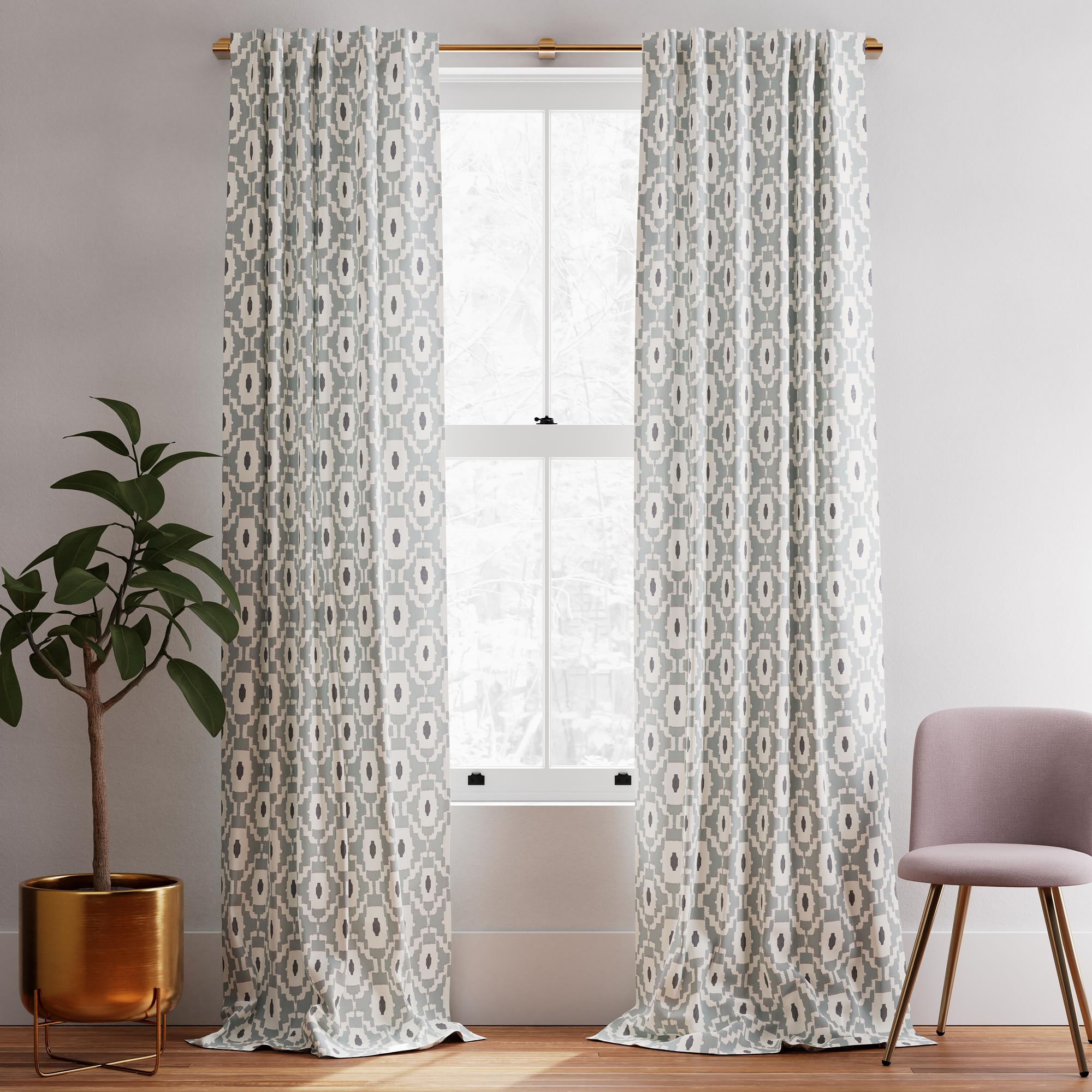 Bold Shape Curtain (Set of 2) - Washed Blue Gemstone | West Elm