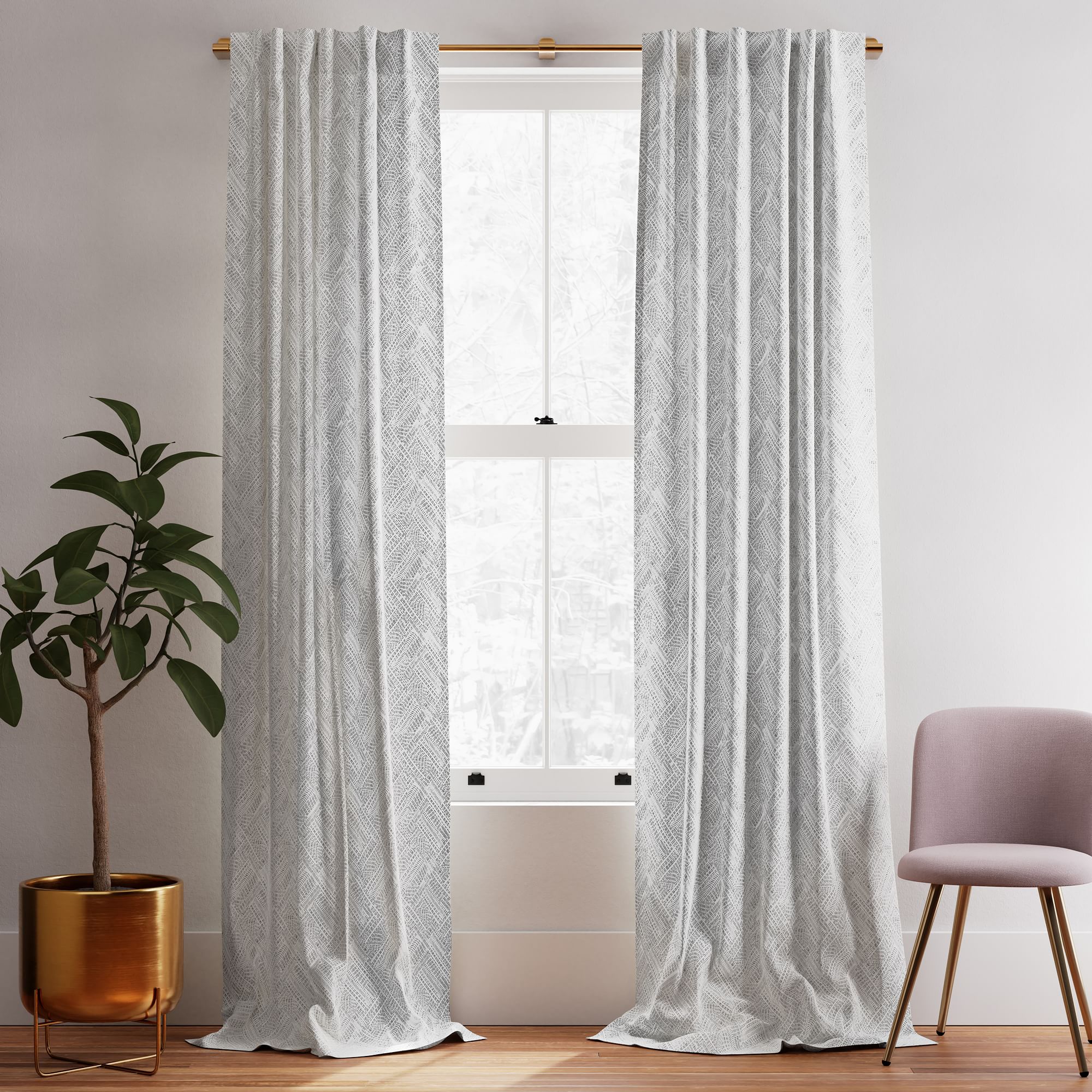 Cotton Canvas Fragmented Lines Curtains (Set of 2) - Black | West Elm