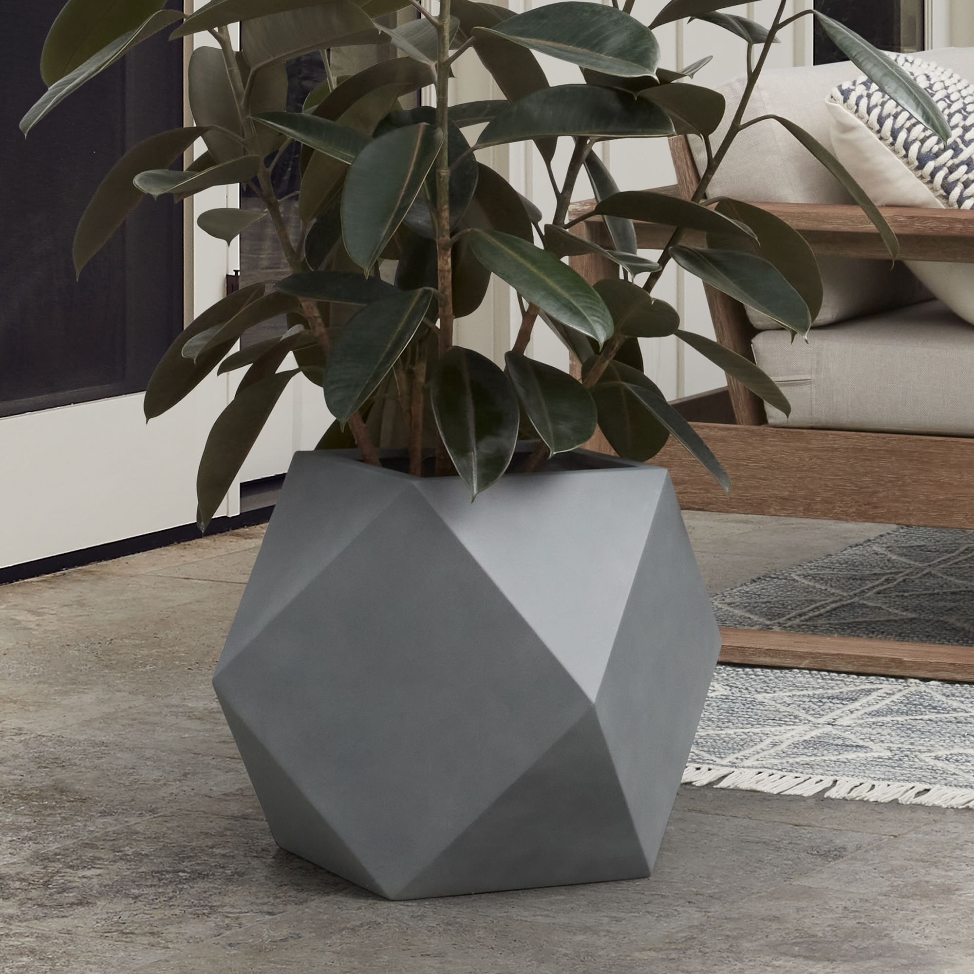 Faceted Modern Fiberstone Indoor/Outdoor Planters | West Elm