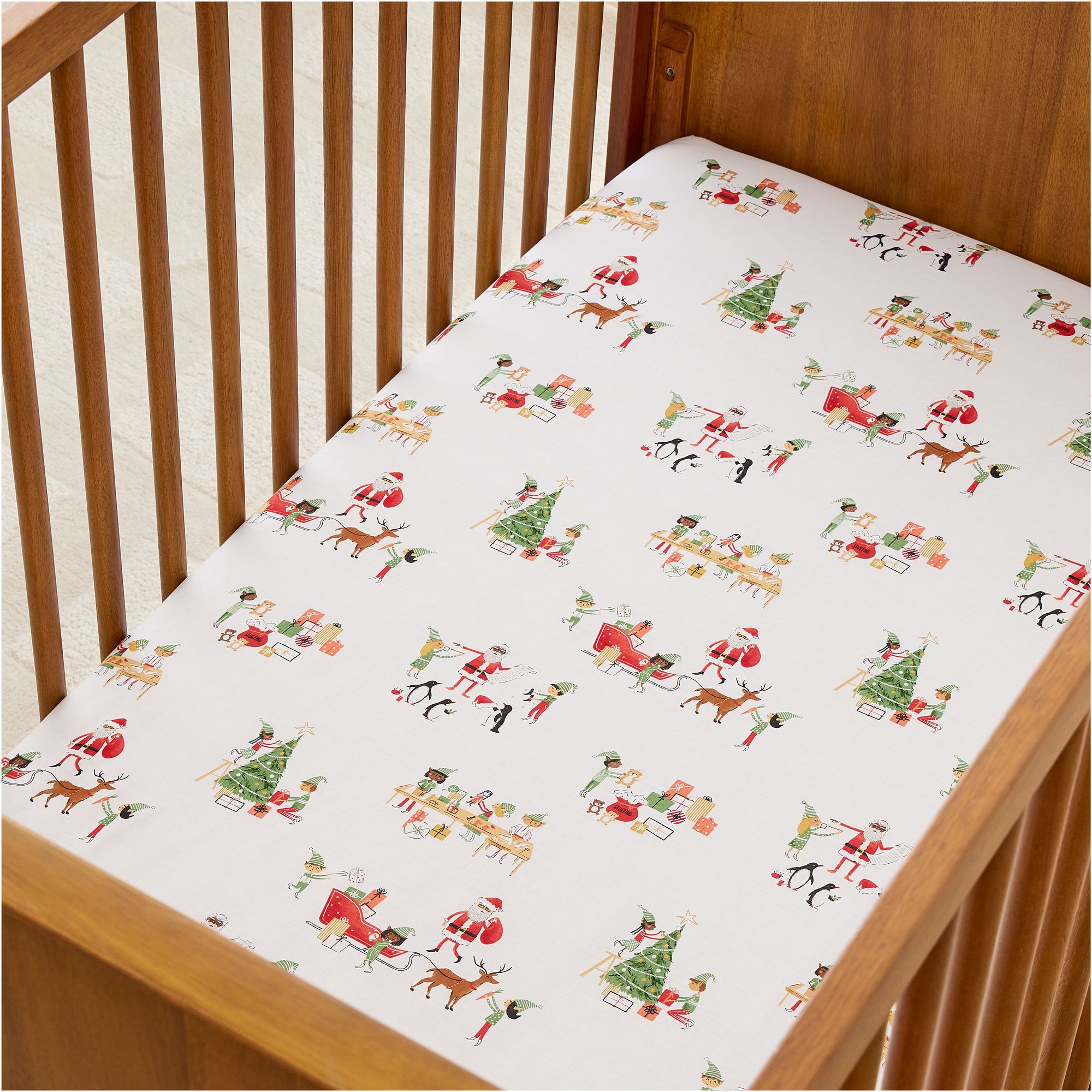 Santa's Workshop Crib Fitted Sheet | West Elm