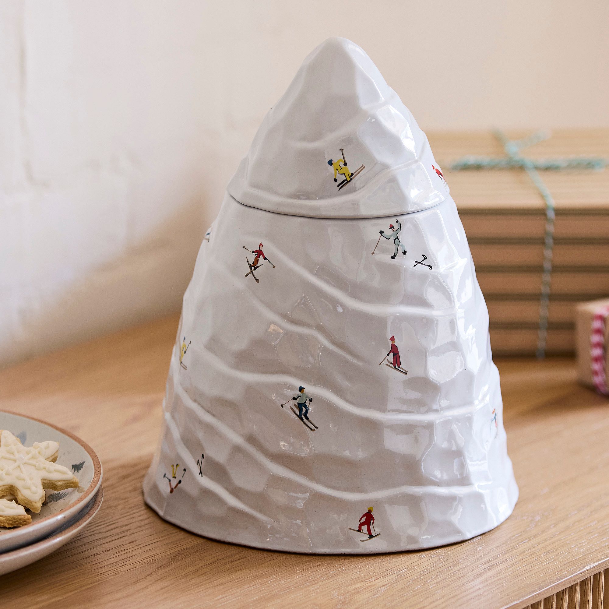 Holiday Skiers Stoneware Mountain Cookie Jar | West Elm