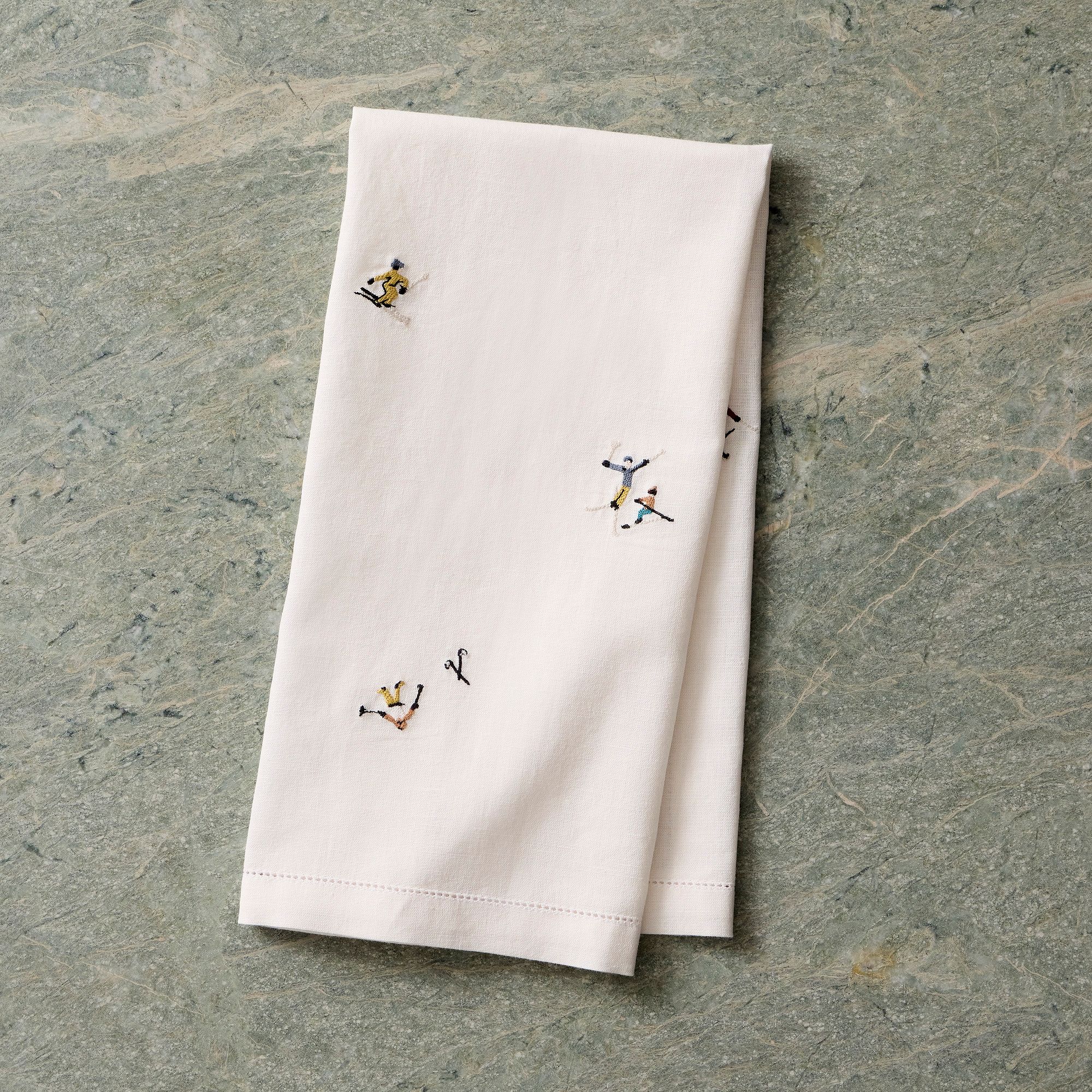 Holiday Skiers Embroidered Tea Towels (Set of 2) | West Elm