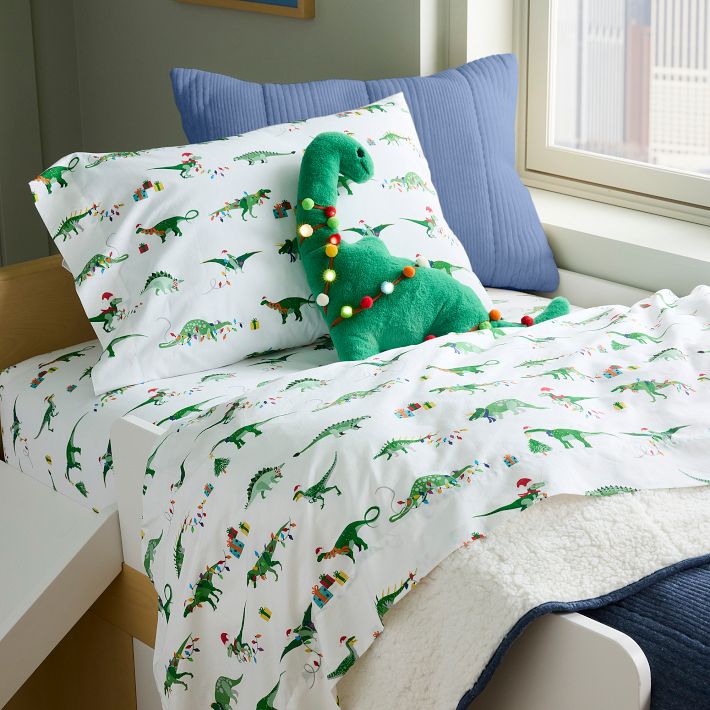 Glow in the Dark Christmas Dino Sheet Set West Elm