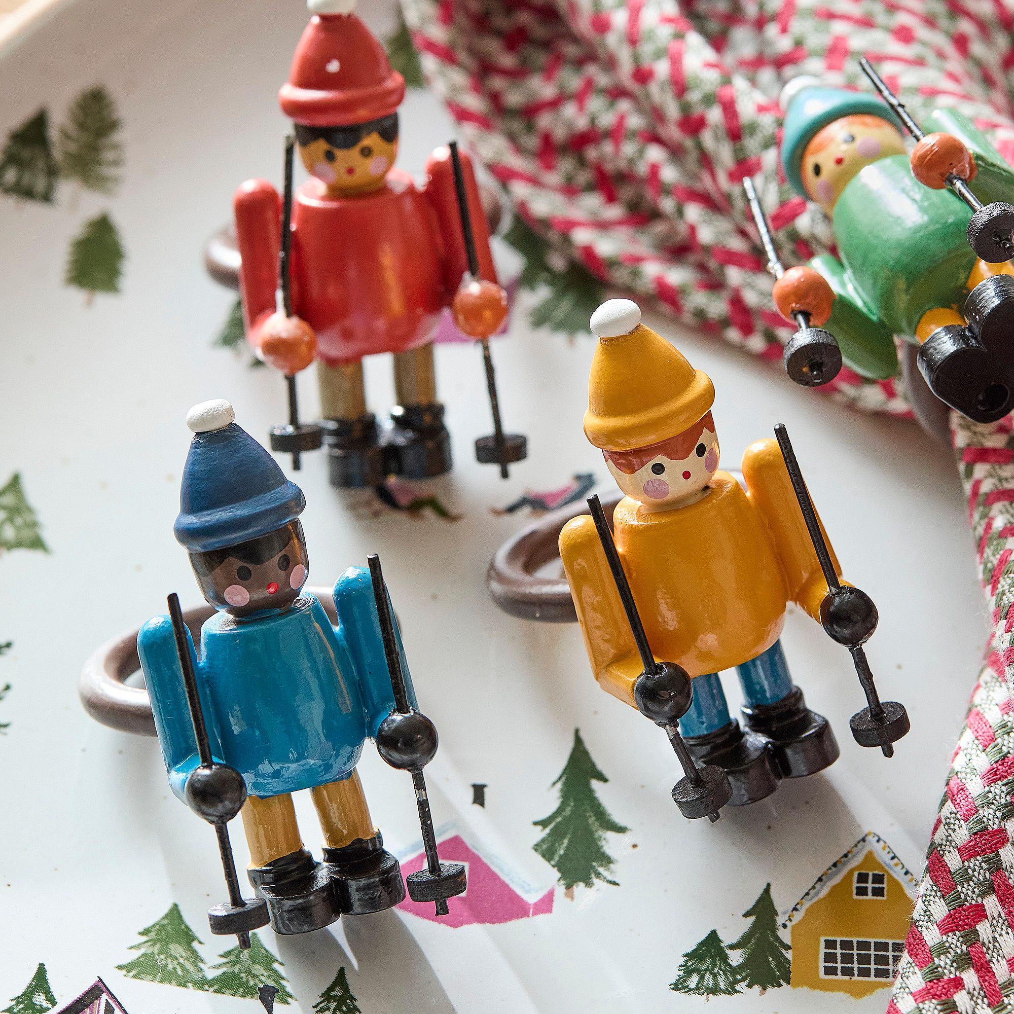 Holiday Skiers Wood Napkin Ring Sets | West Elm