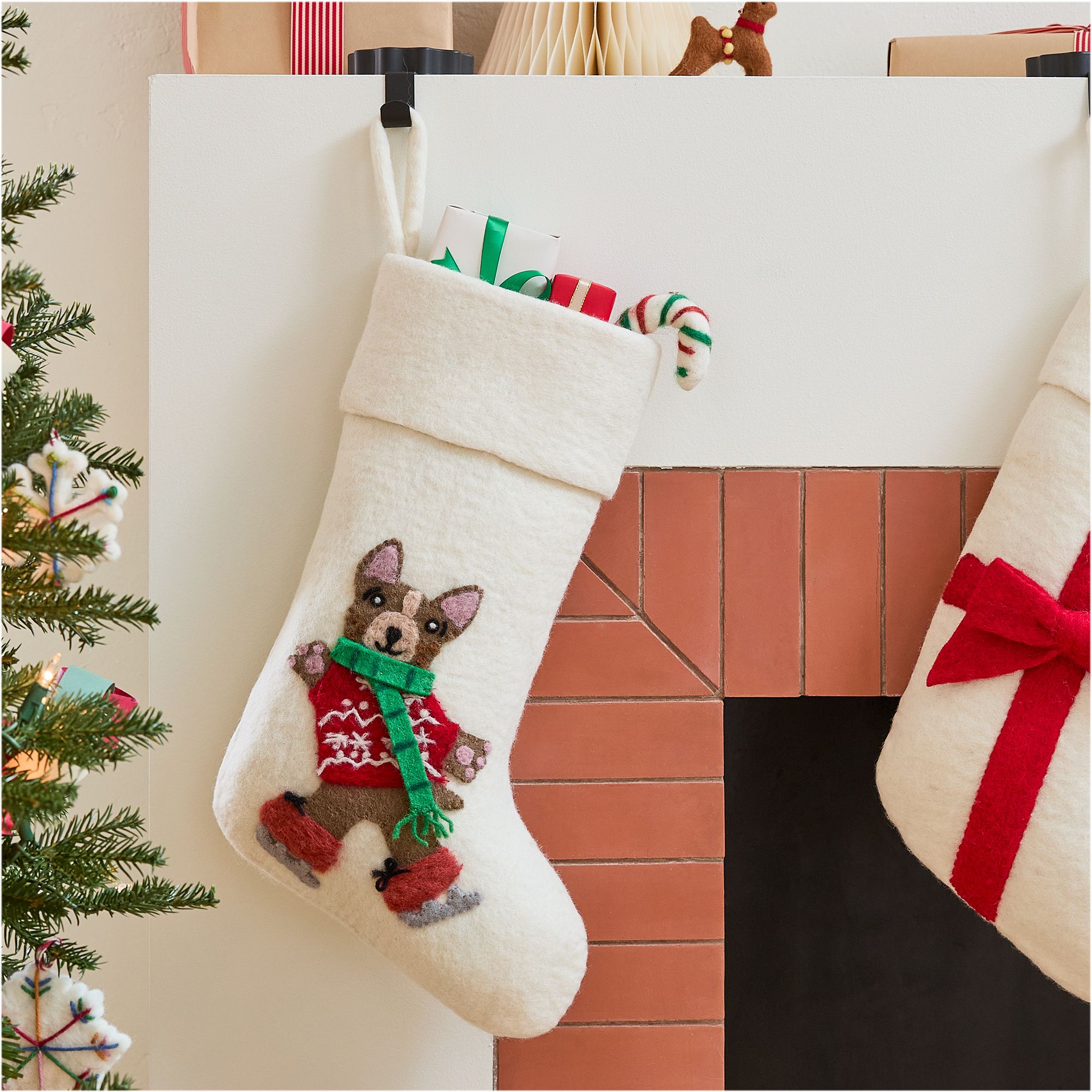 Felt French Bulldog on Skates Stocking | West Elm