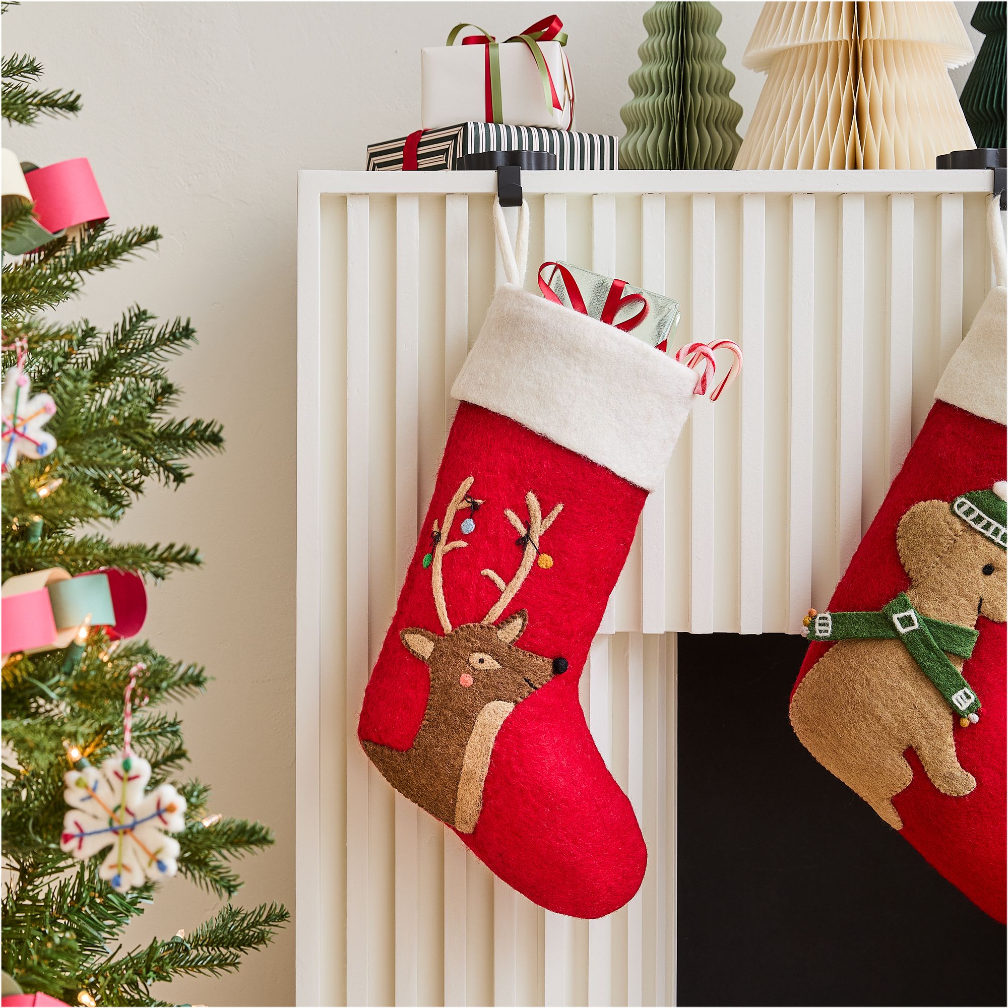 Felt Reindeer in Lights Stocking | West Elm