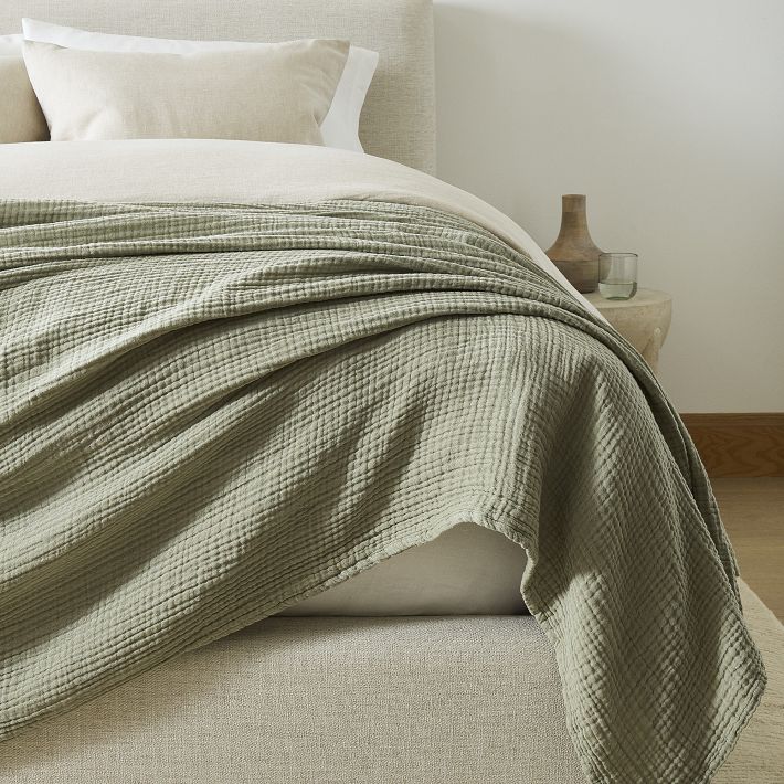 Dreamy Gauze Cotton Blanket - Celadon Melange, Queen Size