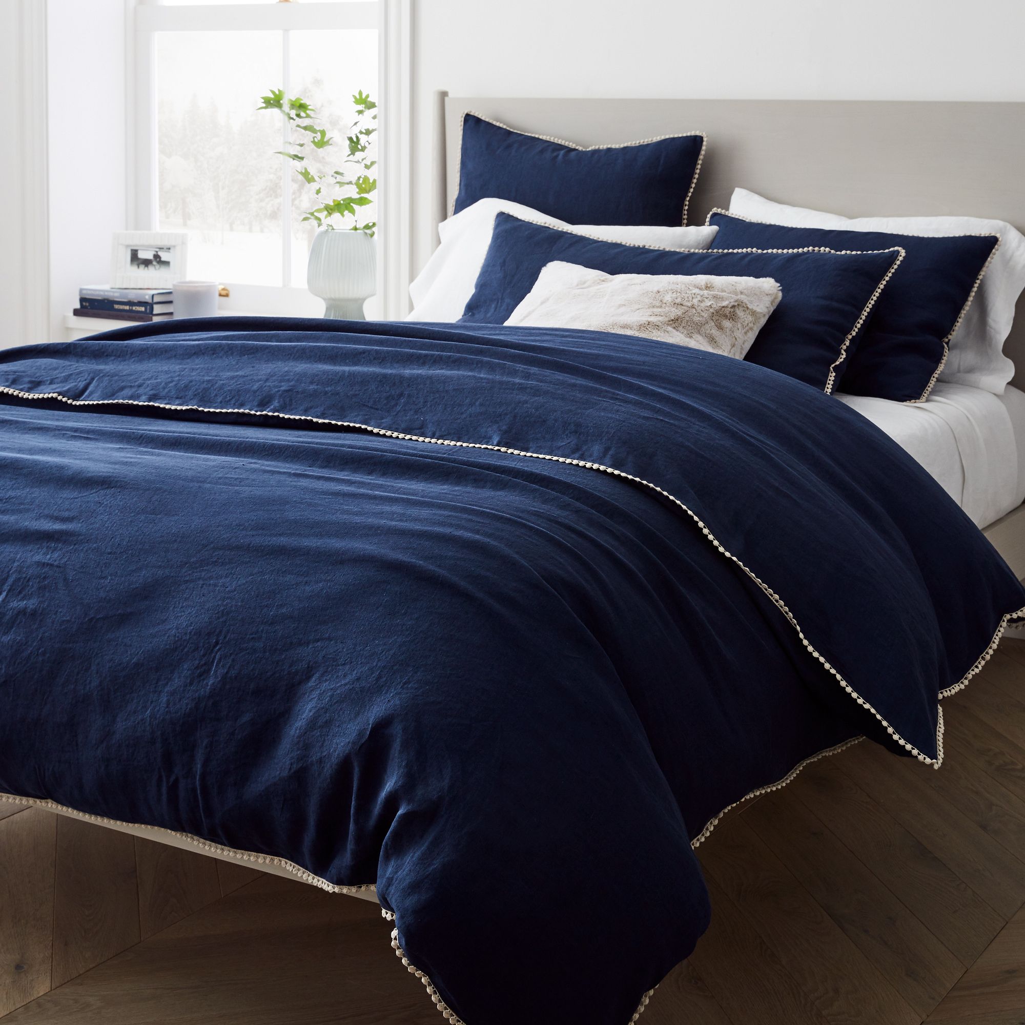 European Flax Linen Pom Duvet Cover & Shams | West Elm