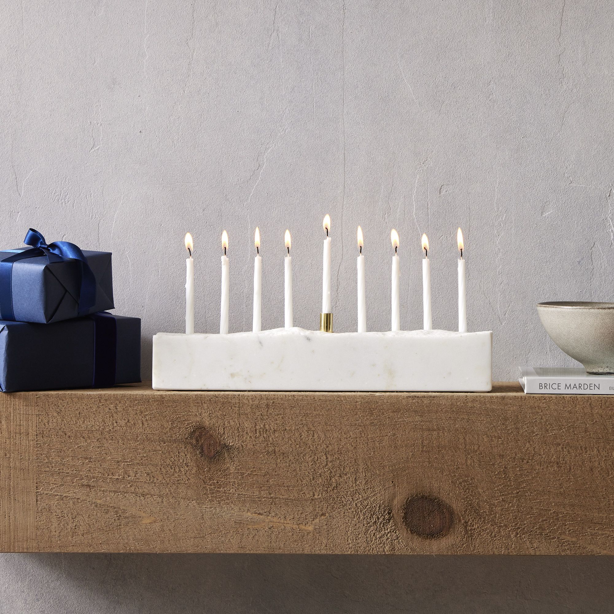 Marble + Brass Menorah | West Elm