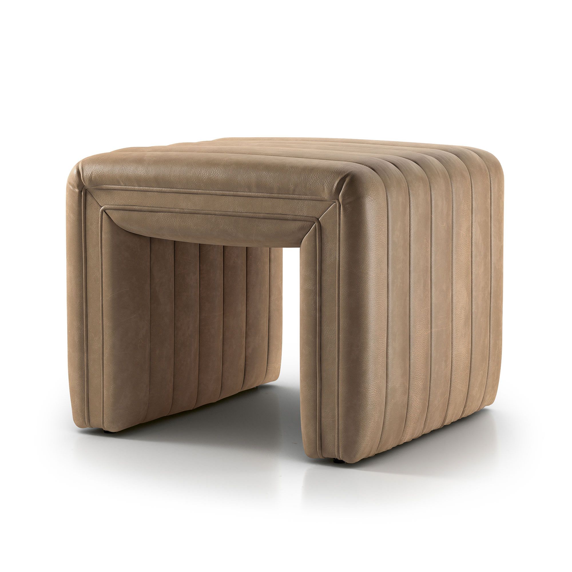 Anniina Channeled Leather Ottoman (21") | West Elm