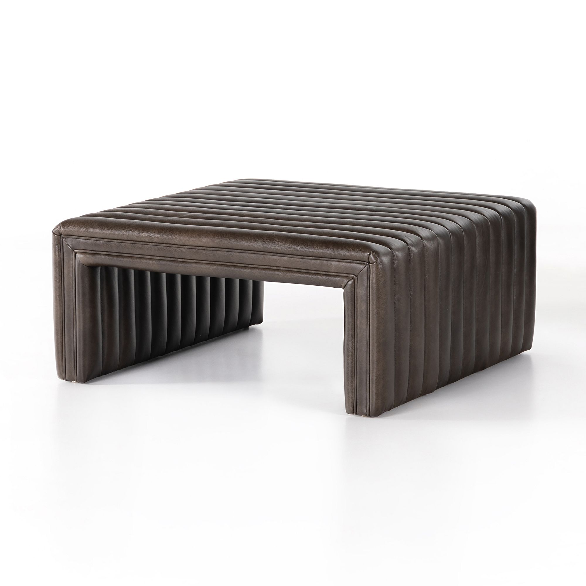 Anniina Channeled Leather Ottoman (21-36") | West Elm