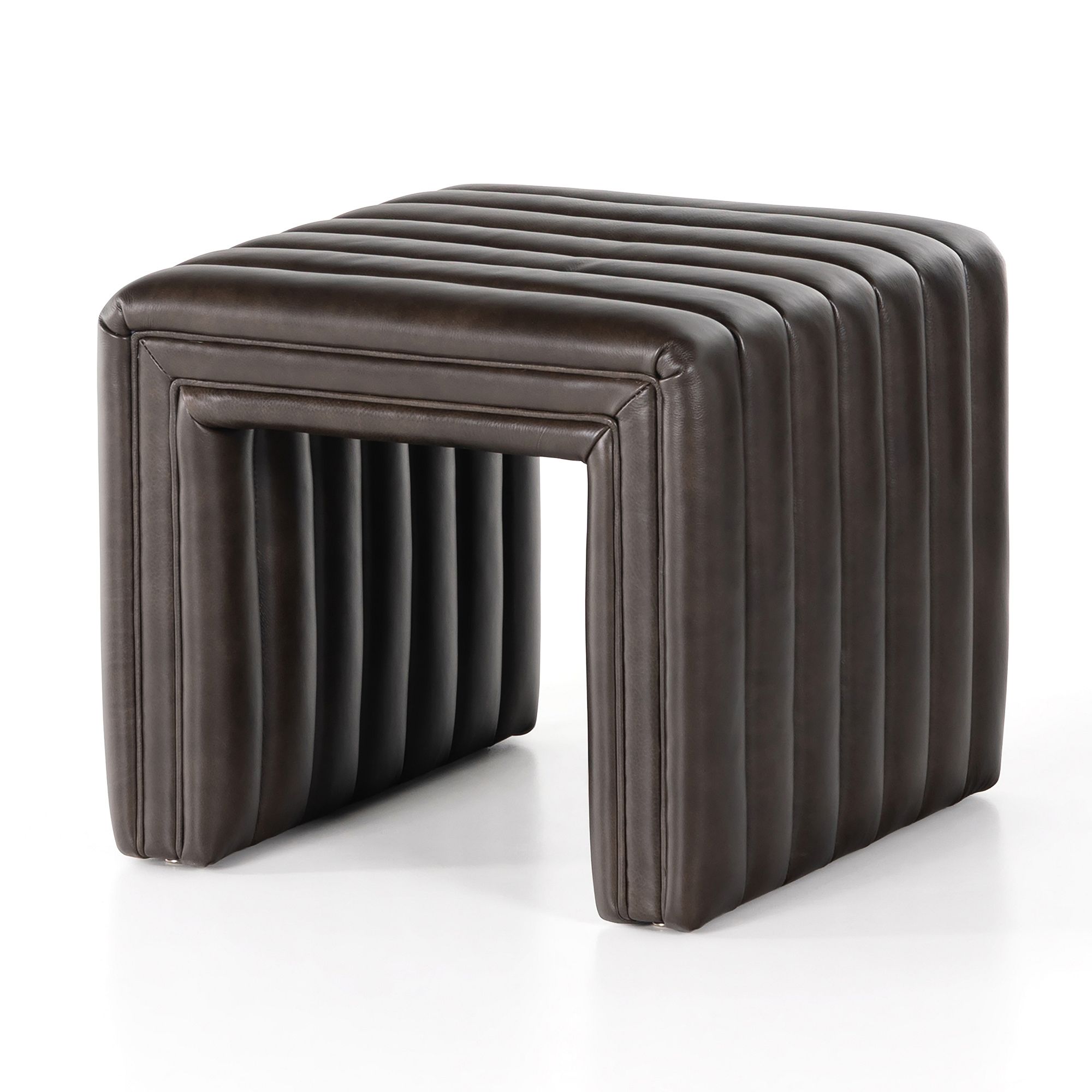 Anniina Channeled Leather Ottoman (21") | West Elm