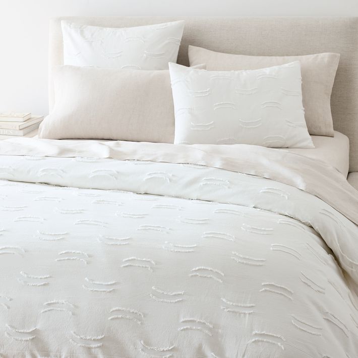 New West Elm top Full Queen White Frayed Edge Duvet Cover