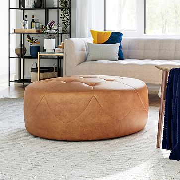 Brighton Ottoman Poly Charme Leather Brown Cigar Concealed Support West Elm