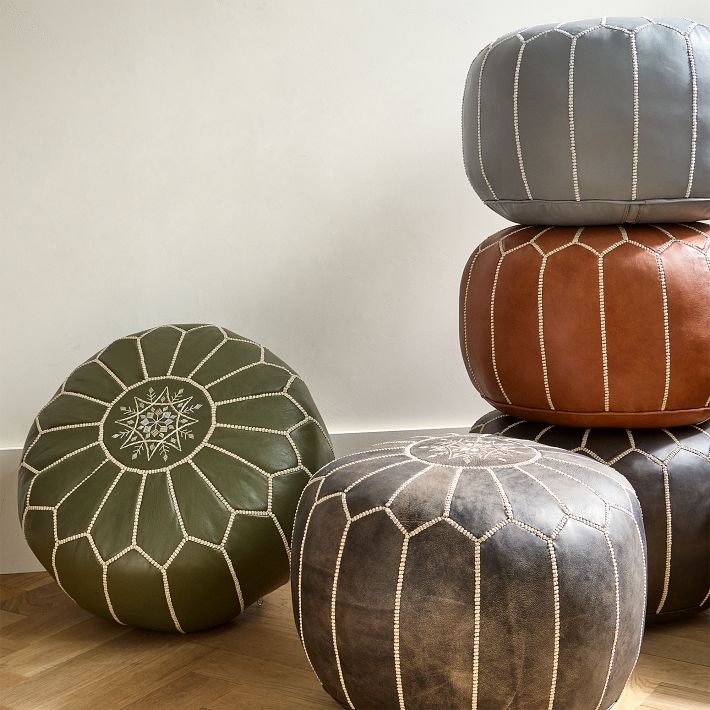 Moroccan denim and leather Pouf very store lovely product