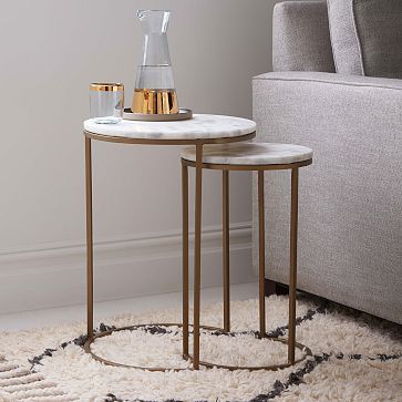 Round Nesting Side Tables Marble Antique Brass West Elm