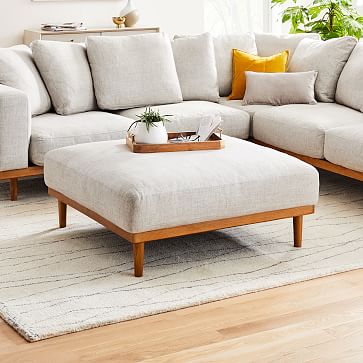 Newport Large Square Ottoman Down Deluxe Velvet Gray Graphite Pecan West Elm