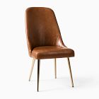 Mid-Century High-Back Leather Dining Chair - Metal Legs