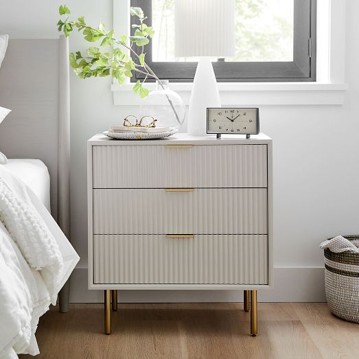 Quinn 28 Wood Storage Grand Nighstand White Rubberwood Antique Brass West Elm