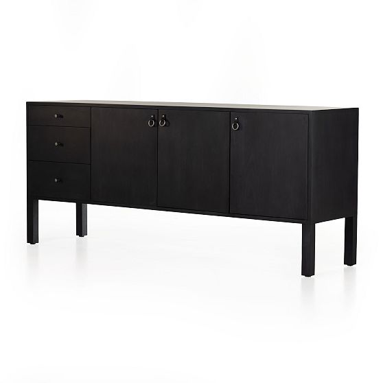 Isador Contemporary 74'' Black Solid Poplar Sideboard with Iron Accents