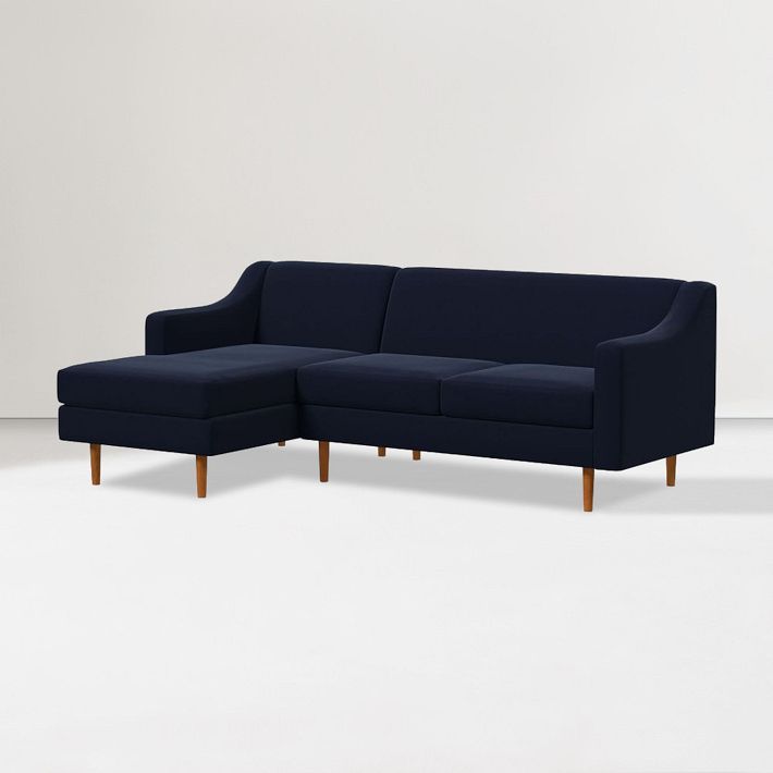 Olive 86 Right Channel Back 2 Piece Chaise Sectional Swoop Arm Deco Weave Blue Midnight Pecan West Elm