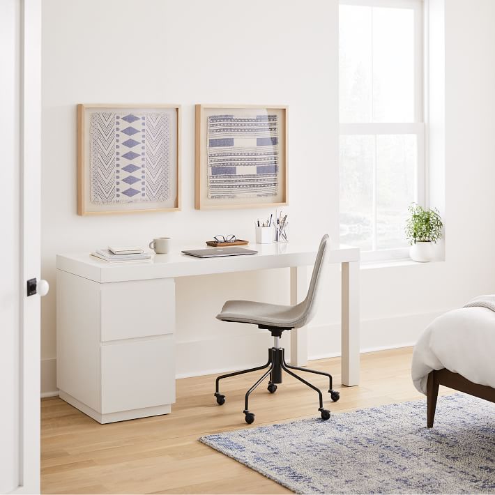 White desk with file storage discount