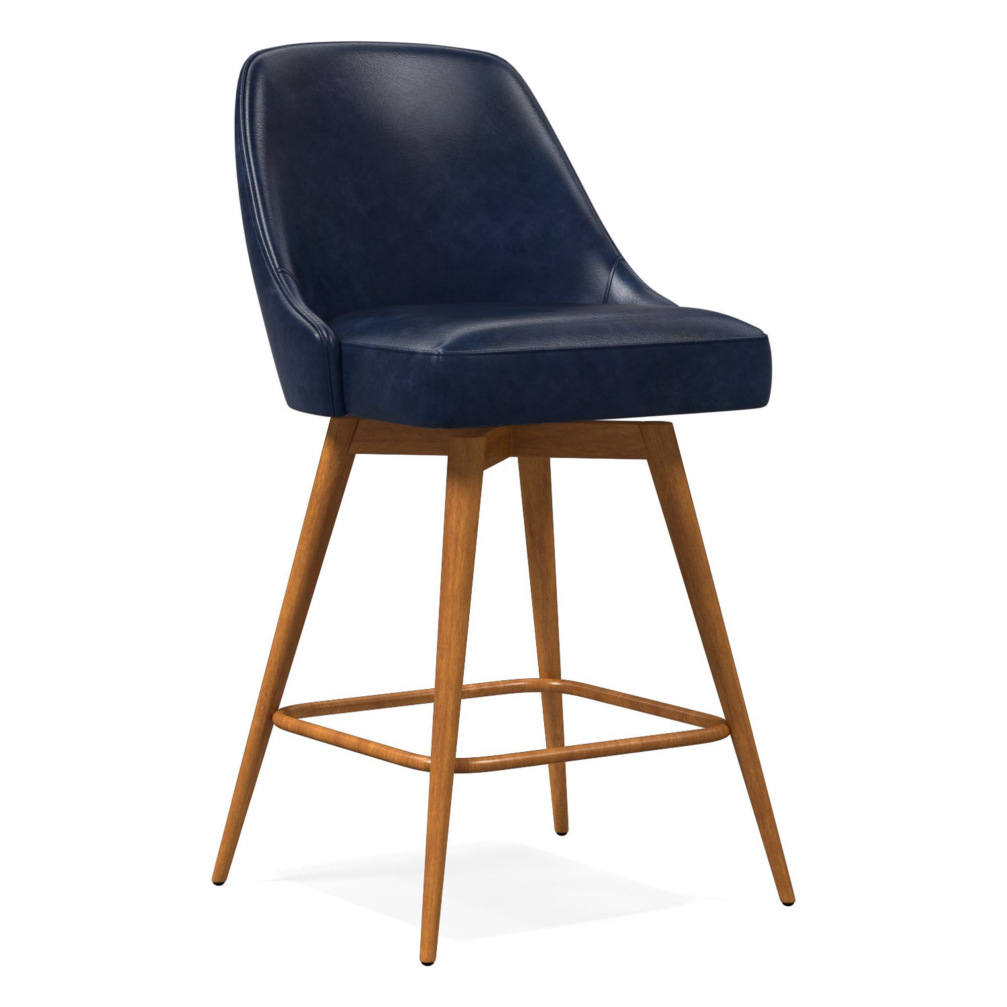 Mid-Century Swivel Stool, Saddle Leather, Acorn