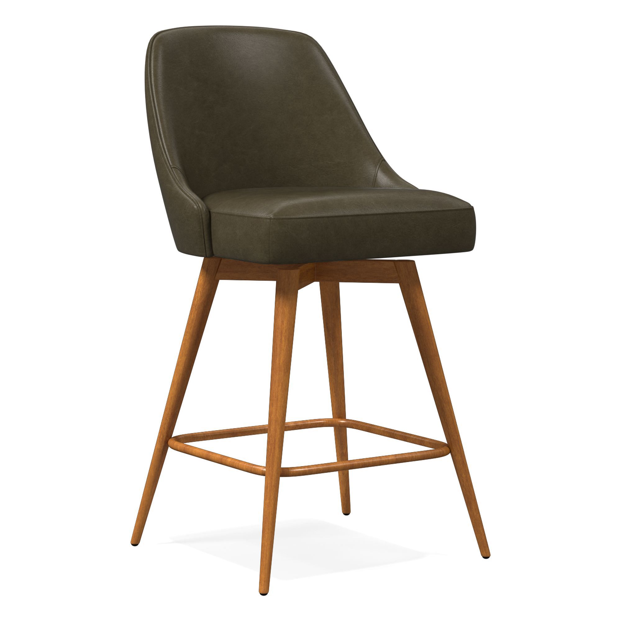 Mid-Century Swivel Stool, Saddle Leather, Acorn