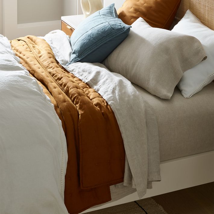 European Flax Linen Pom Pom Duvet Cover & Shams