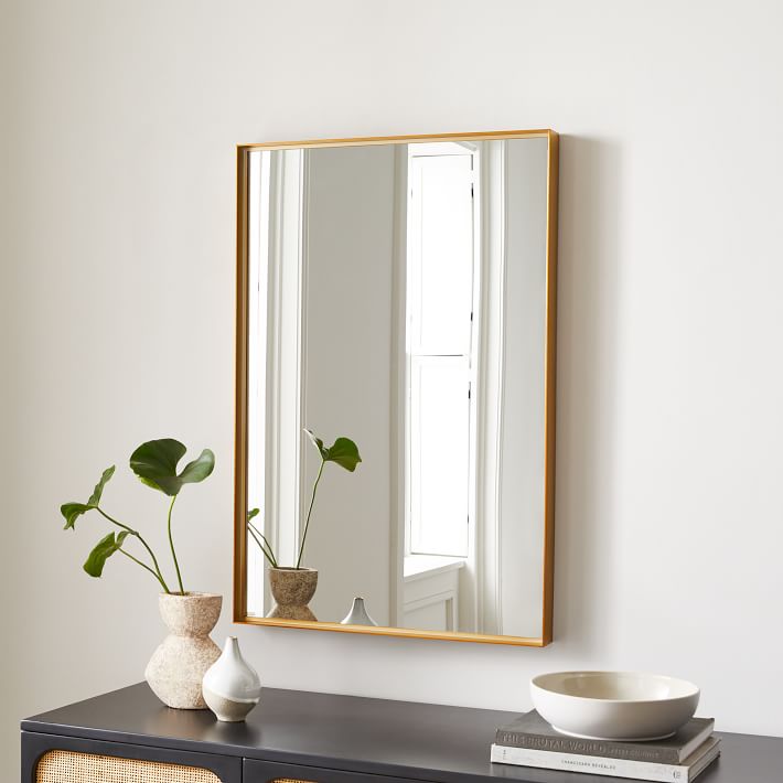 Deep Frame Rectangle Thin Metal Wall Mirror