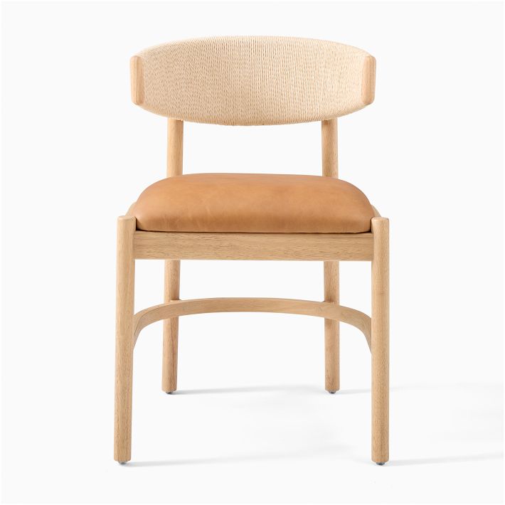 Ezra Dining Chair Ludlow Leather Brown Sesame Blonde West Elm