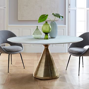 Silhouette Pedestal Oval Dining Table 60 White Marble Antique Brass West Elm