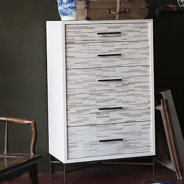 Wood Tiled 5 Drawer Dresser 30.6 West Elm