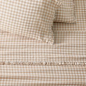 West elm Heather Taylor Home Stripe popular Ruffle Belgian Flax Linen King Sheet Set