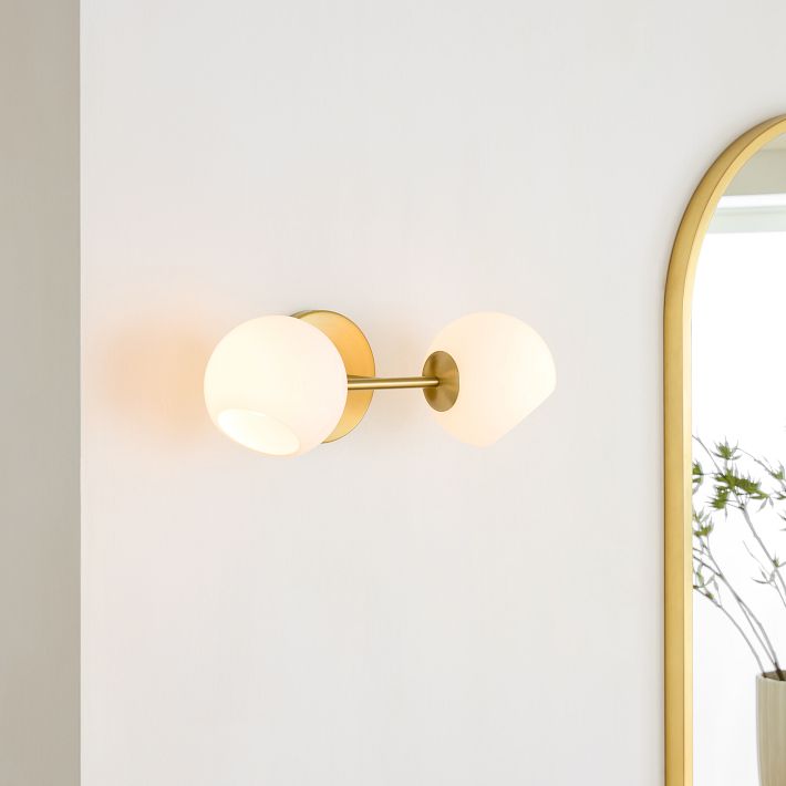 Staggered Glass Sconce Antique Brass White Milk 2 Light West Elm
